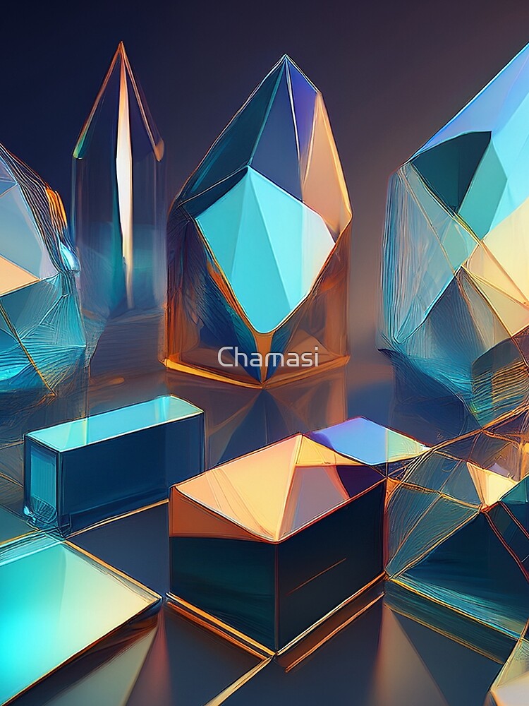 Futuristic Crystal Geometric Shapes in Blue and Orange Light by Chamasi