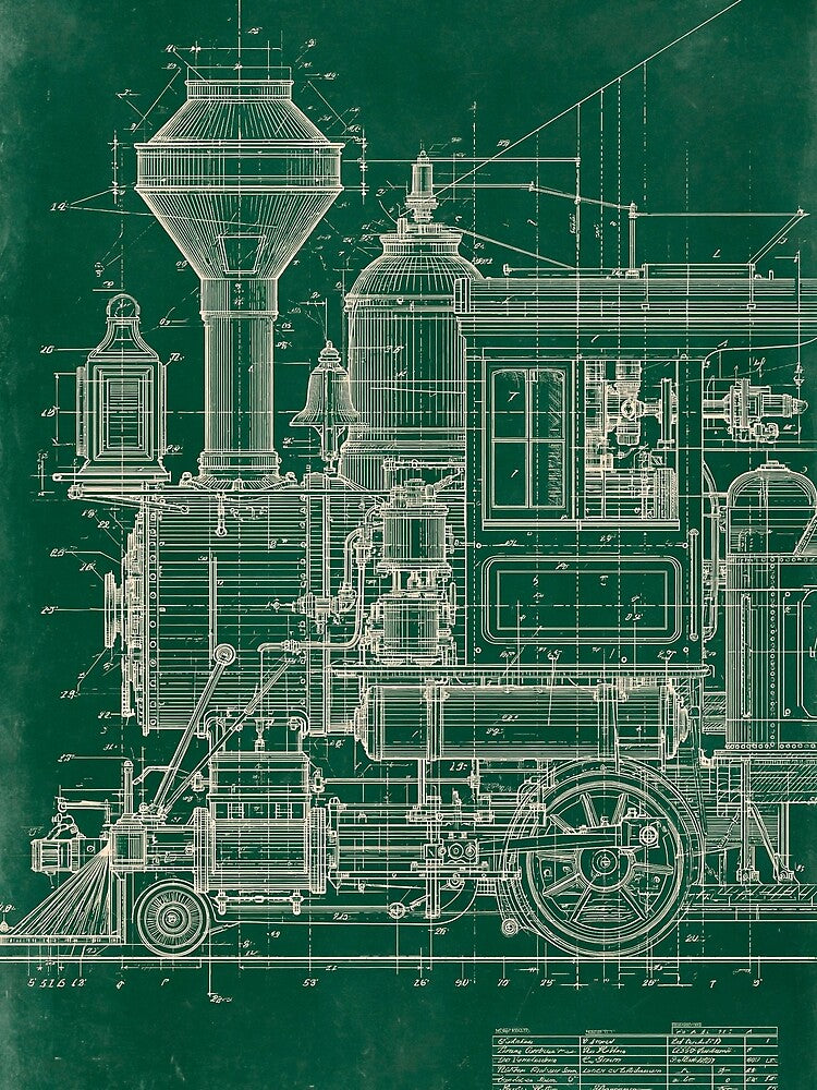 Vintage Steampunk Locomotive Blueprint by Visual Foundry