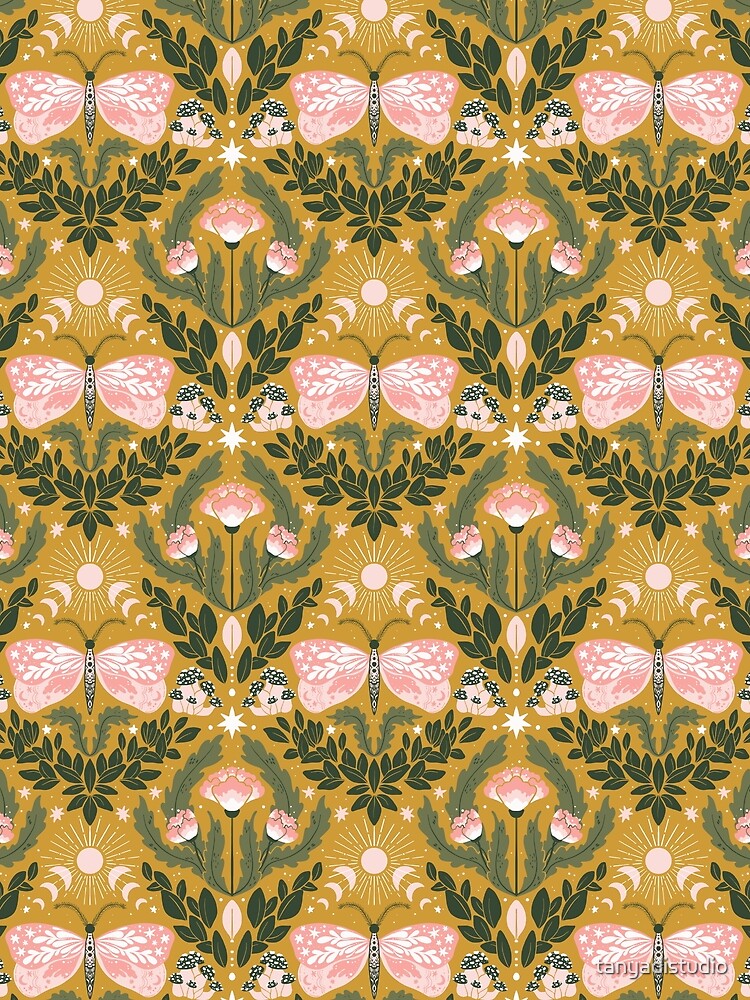 Whimsigoth butterfly florals -  pink, green and ochre pattern smaller by tanyadistudio