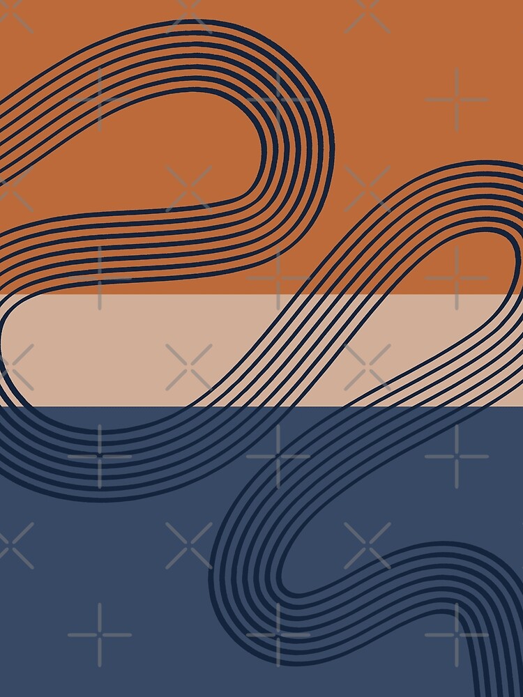 Abstract lines color block (navy-brunt orange-beige) by Aimio