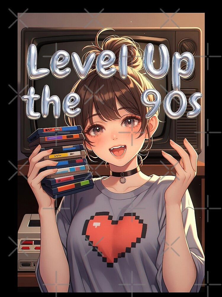 Level Up the 90s Anime Gamer Girl Retro Games | 90s Nostalgia Sticker by Amber Sky Creations