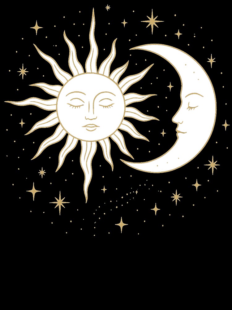 Mystical Sun & Moon with Stars – Golden Line Art by Samke.
