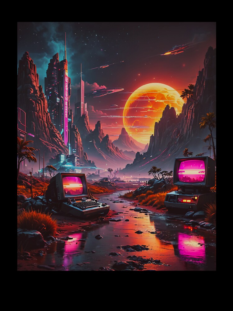 Retro Computers Under a Crimson Moon by Trendishere