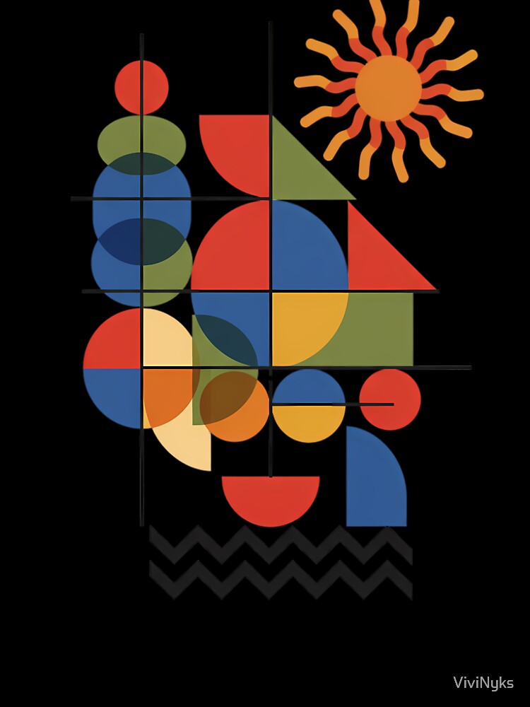 Geometric Sun Abstract Art Bauhaus Style Colorful Shapes Design by ViviNyks