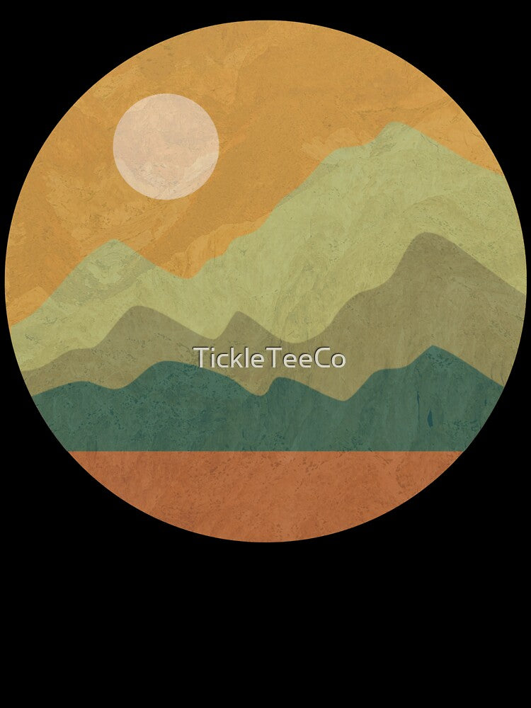 Retro Sunset Landscape Circle Vintage Earth Tone Nature Design by TickleTeeCo