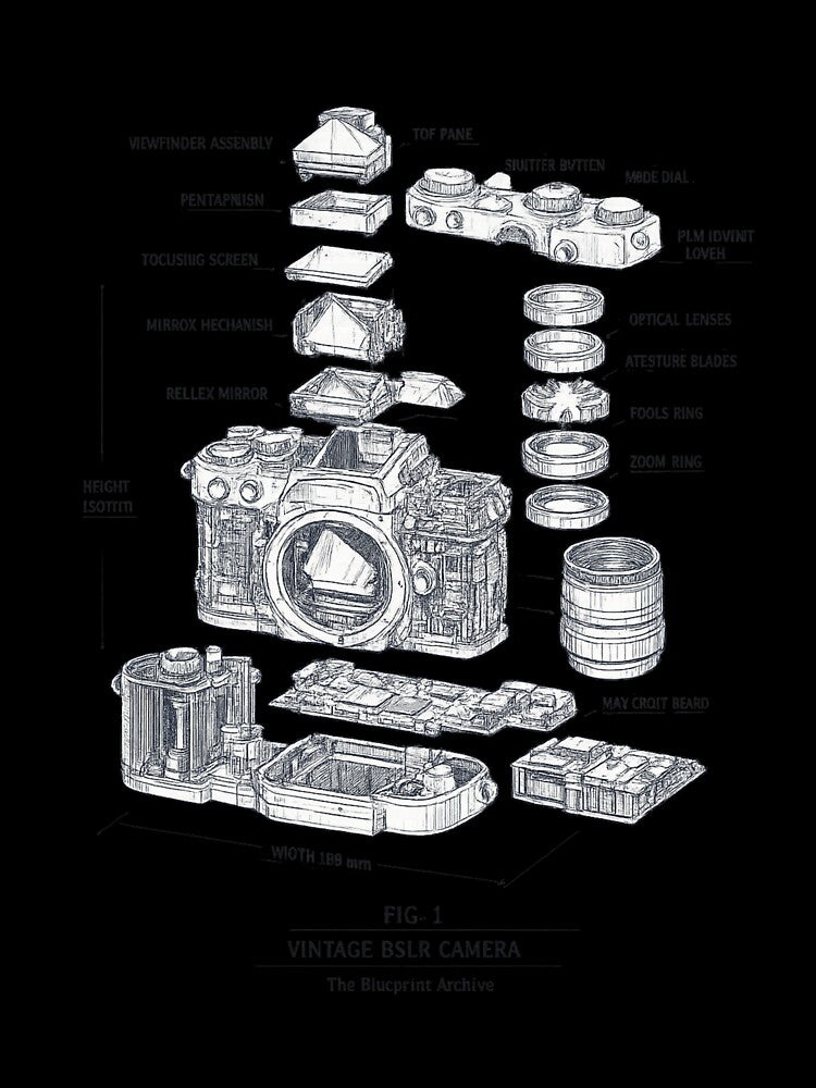 Vintage DSLR Camera Anatomy - Photography Blueprint Schematic by The Blueprint Archive