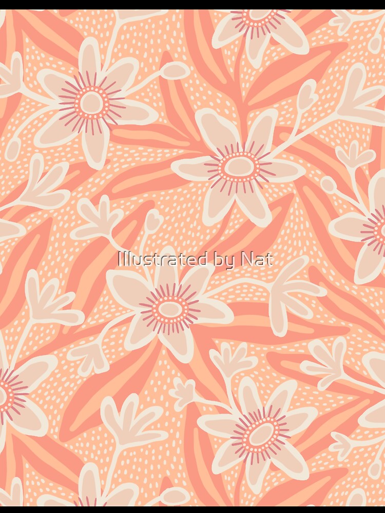 Abstract passiflora flowers in peach fuzz by Illustrated by Nat
