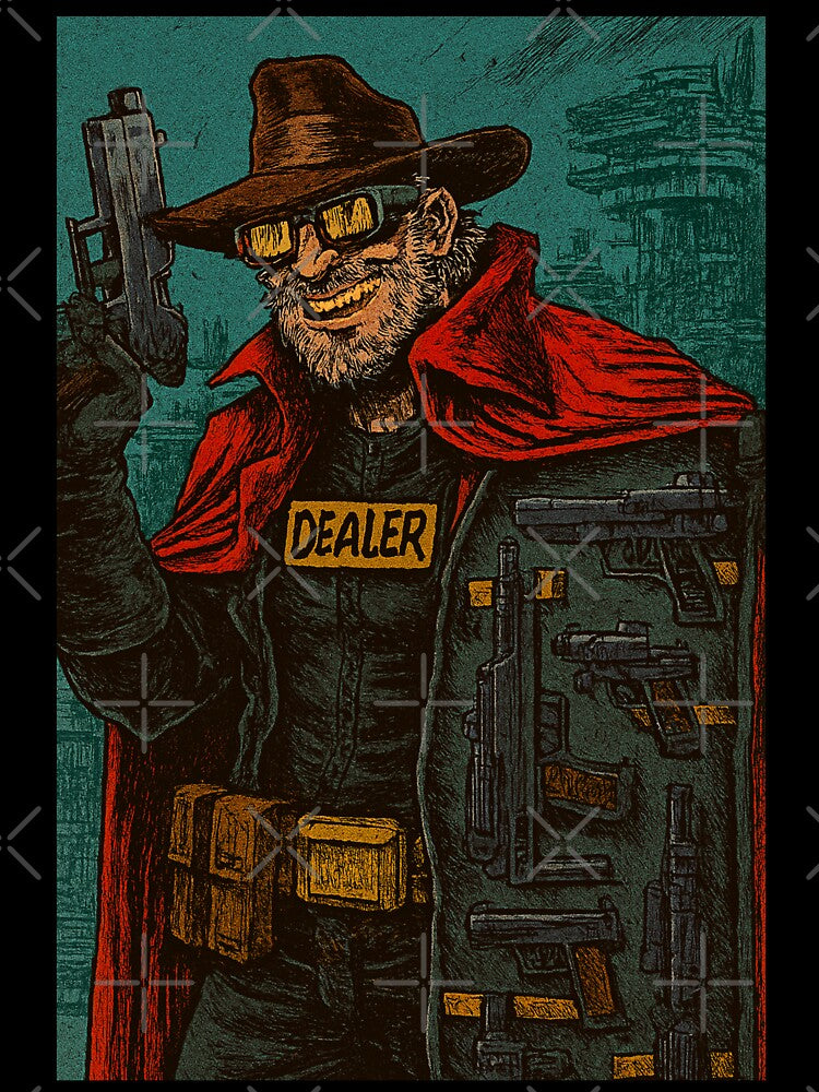 Black‑Market Weapons Dealer – Neo‑Lawman Universe Character Art by WhisperFrame