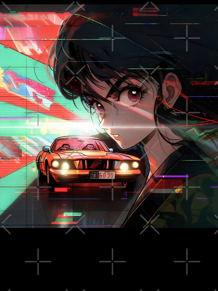 80s Anime Retro Girl Car Japanese Aesthetic by glasseskyodai