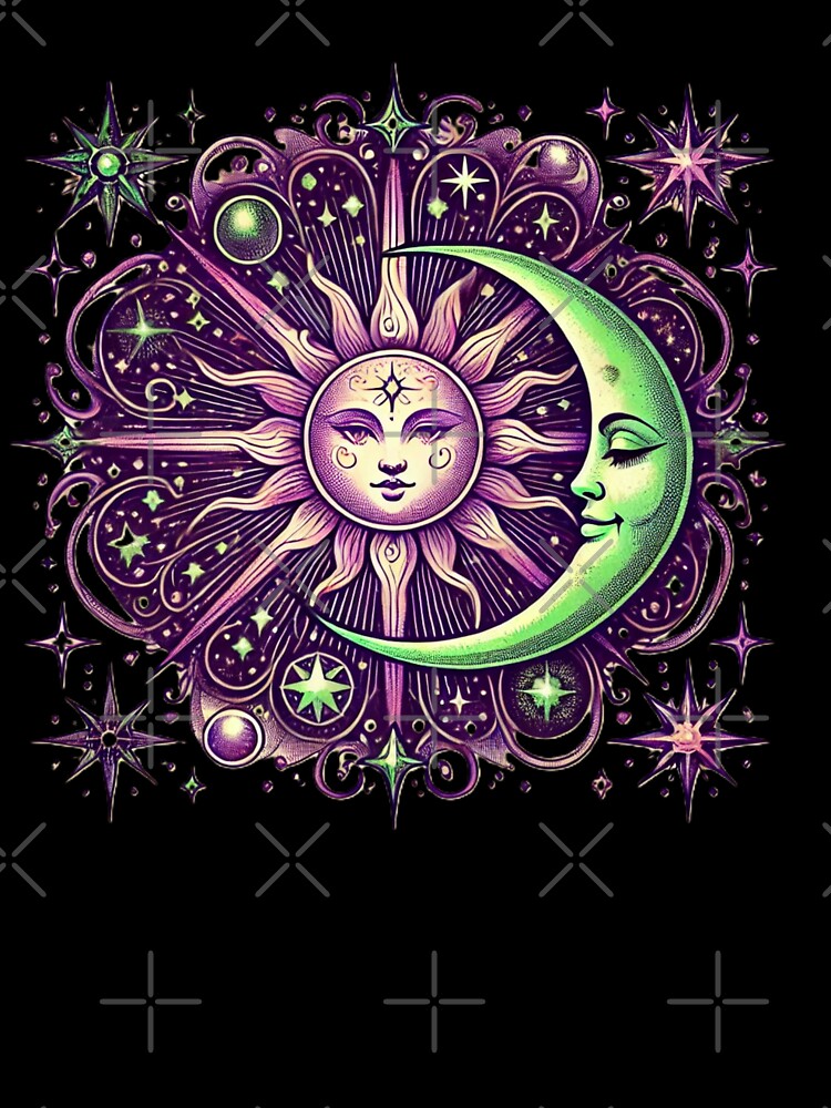 Mystical Sun & Moon in Purple and Green – Cosmic Spiritual Design by CarmaQuanTarot by CarmaQuanTarot