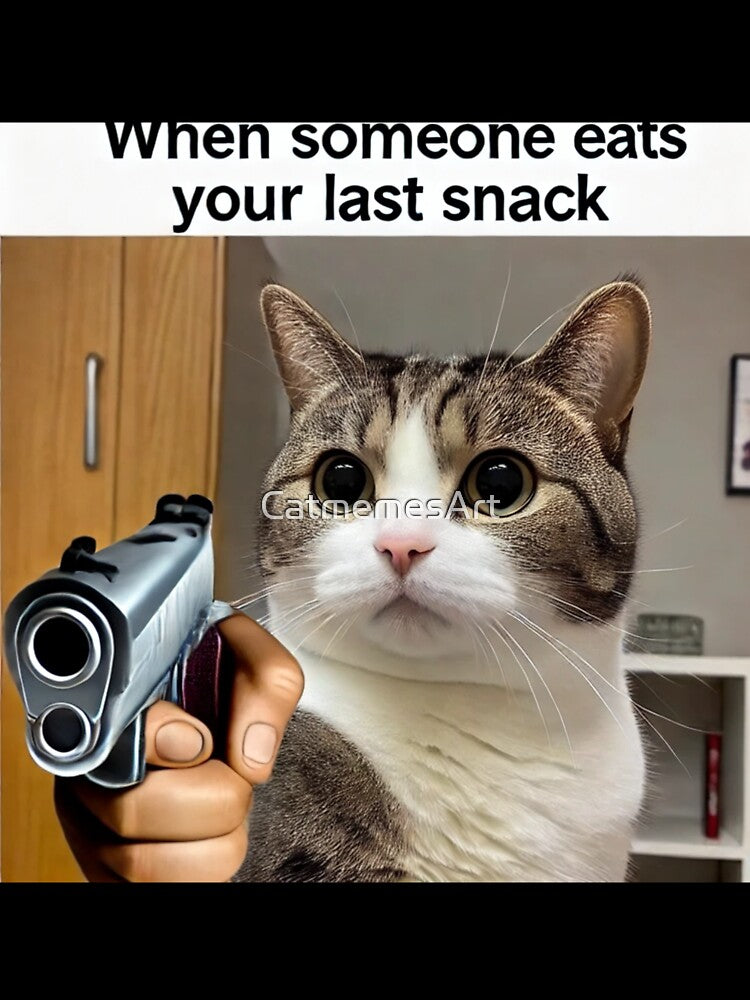 Cat With Gun Meme - When Someone Eats Your Last Snack by CatmemesArt