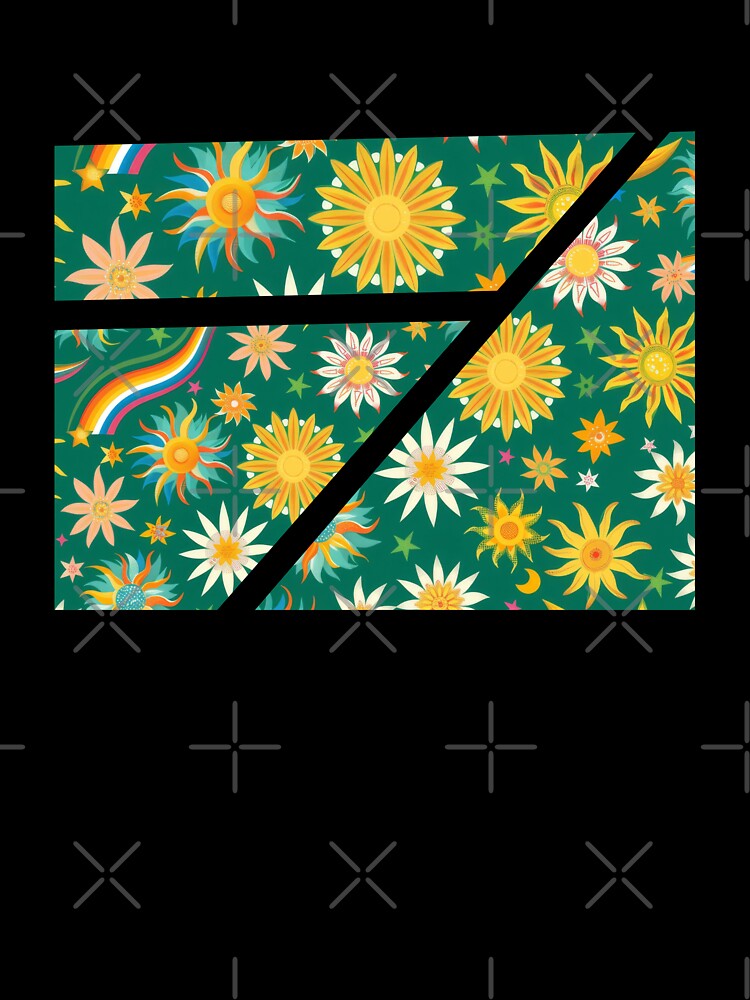 Yellow & green groovy flower & rainbow print by PrettyPinkSkies