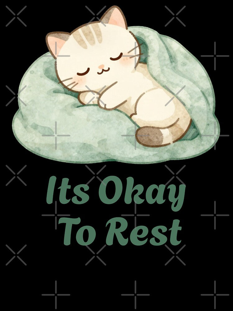 It's Okay To Rest | Cute Cat Mental Health Affirmation Sticker | Self Love Gift | Encouraging Quote Sticker by Davestre Designs