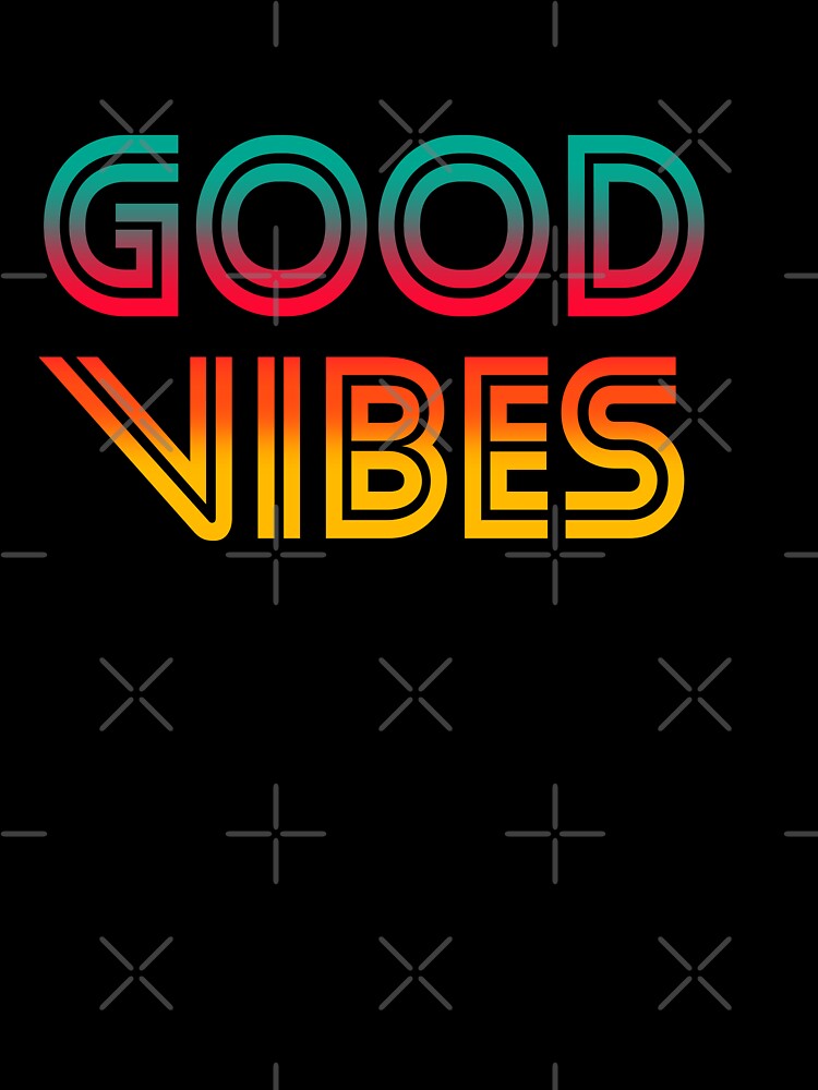 Gradient Tricolor Spectrum Stripes 3D Extruded Retro Vintage Sans Serif Display Typography Good Vibes Quotes by Cawaiico