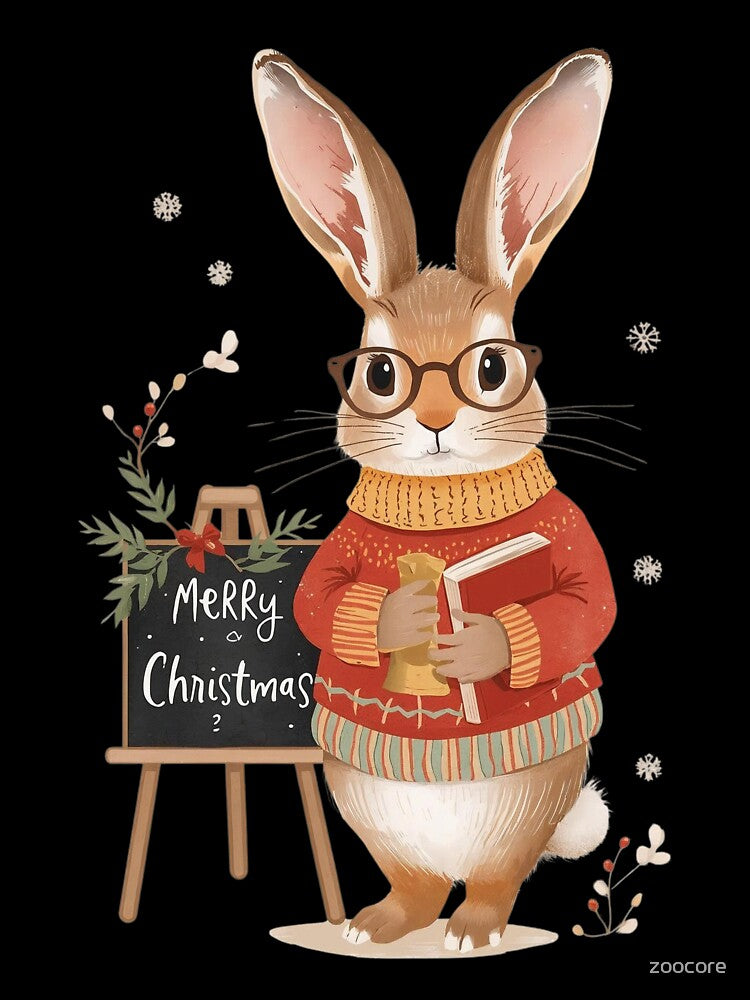 Teacher Bunny Merry Christmas Design by zoocore