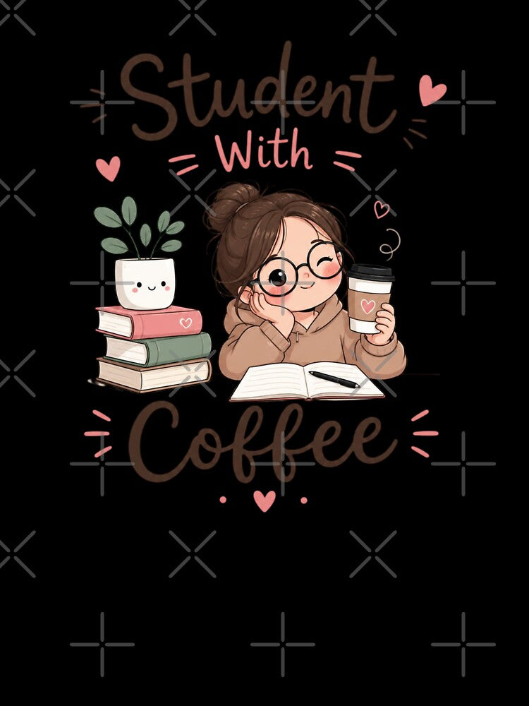 Cute Student With Coffee Kawaii Study Aesthetic Sticker | Cozy College Life Design by Sanika arts