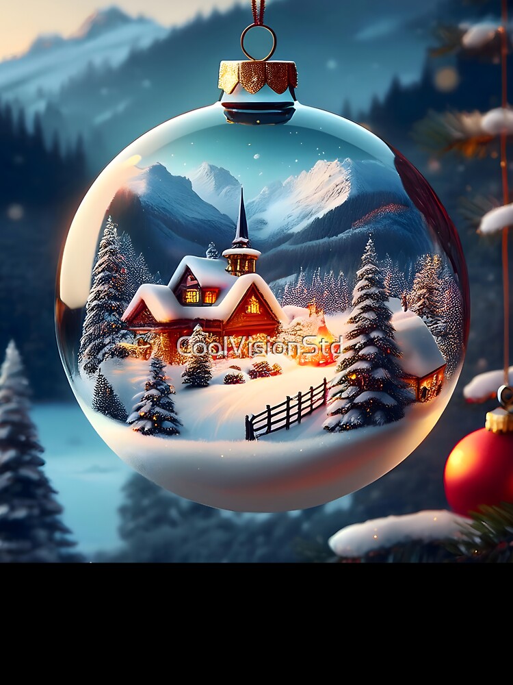Enchanted Snowy Cabin in a Festive Christmas Ornament by CoolVisionStd