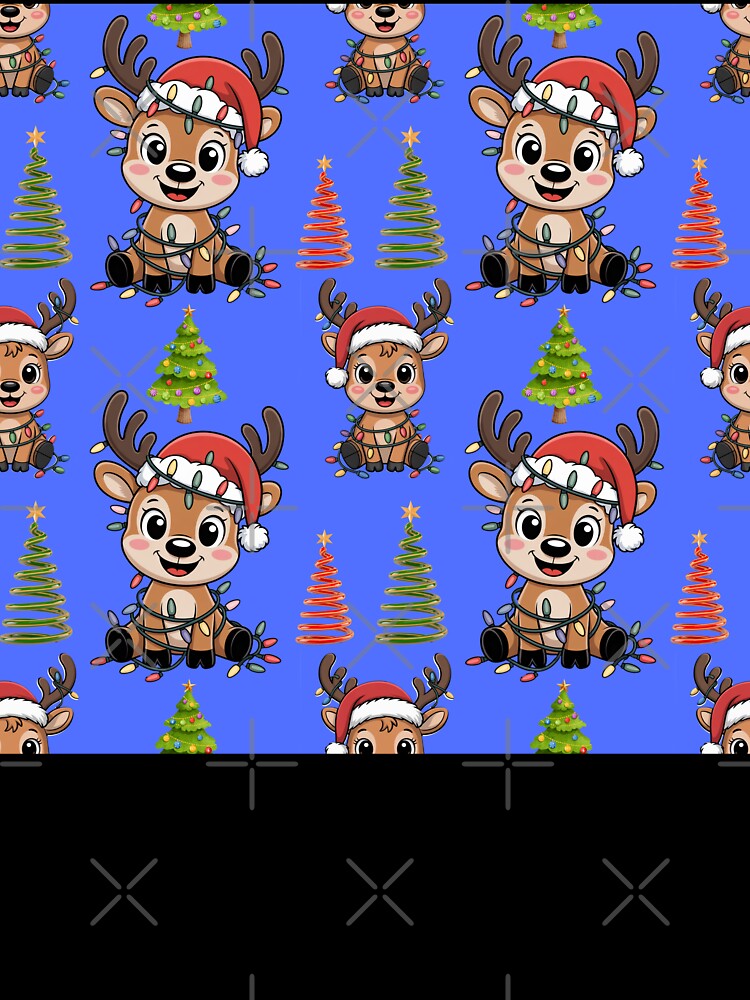 Cute Cartoon Reindeer Christmas Lights Pattern by Grang Art Artistic Designs