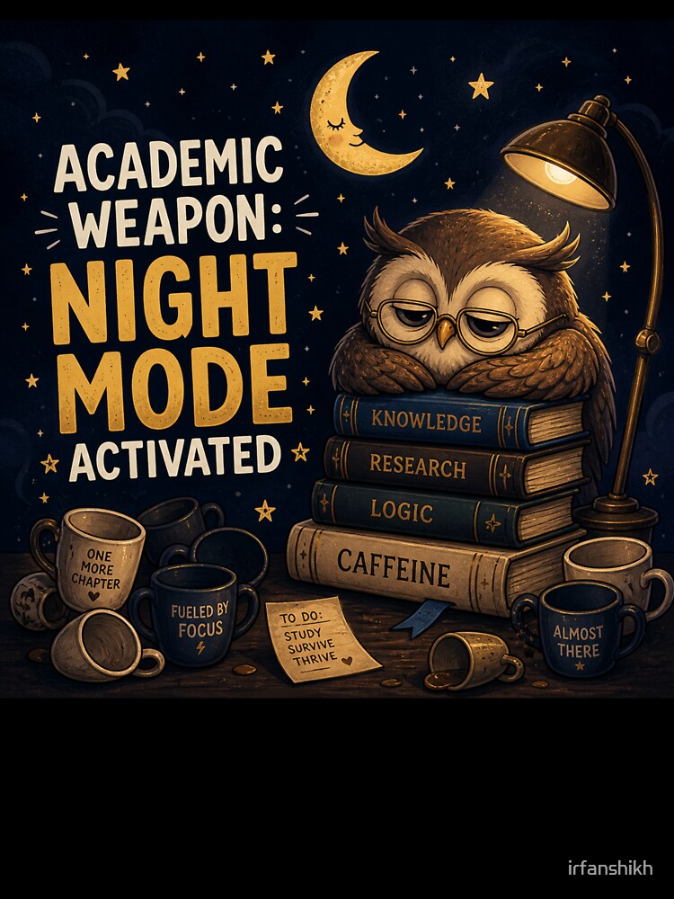 Academic Weapon Night Mode Activated – Cute Owl Student Art | Late Night Study Gift by irfanshikh