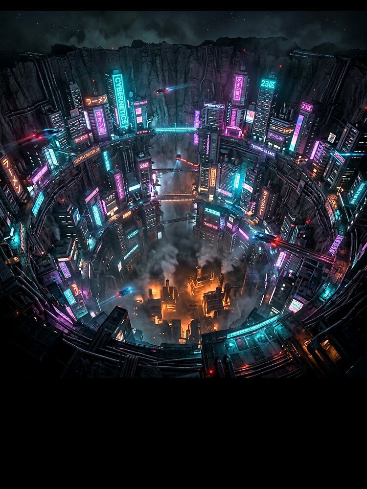 Cyberpunk Crater City Neon Dystopia by MystArt1