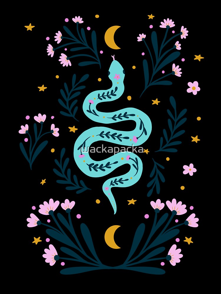 Snake and flowers - turquoise and pink by wackapacka