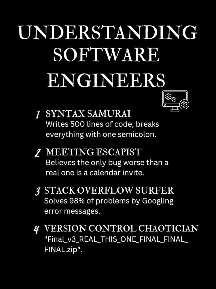 UNDERSTANDING SOFTWARE ENGINEERS – Hilarious Job Definitions for Coders & Techies – Black by PsyFlow35