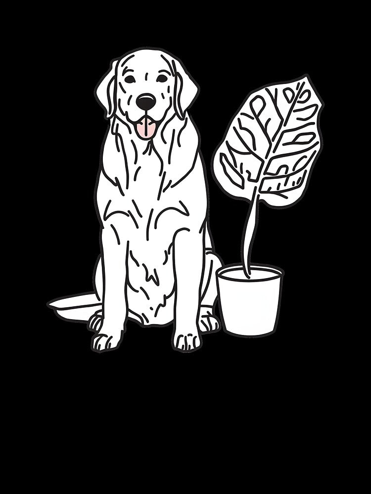 Golden Retriever & Fiddle Leaf Fig | Urban Jungle Pet Art by NavyB7480