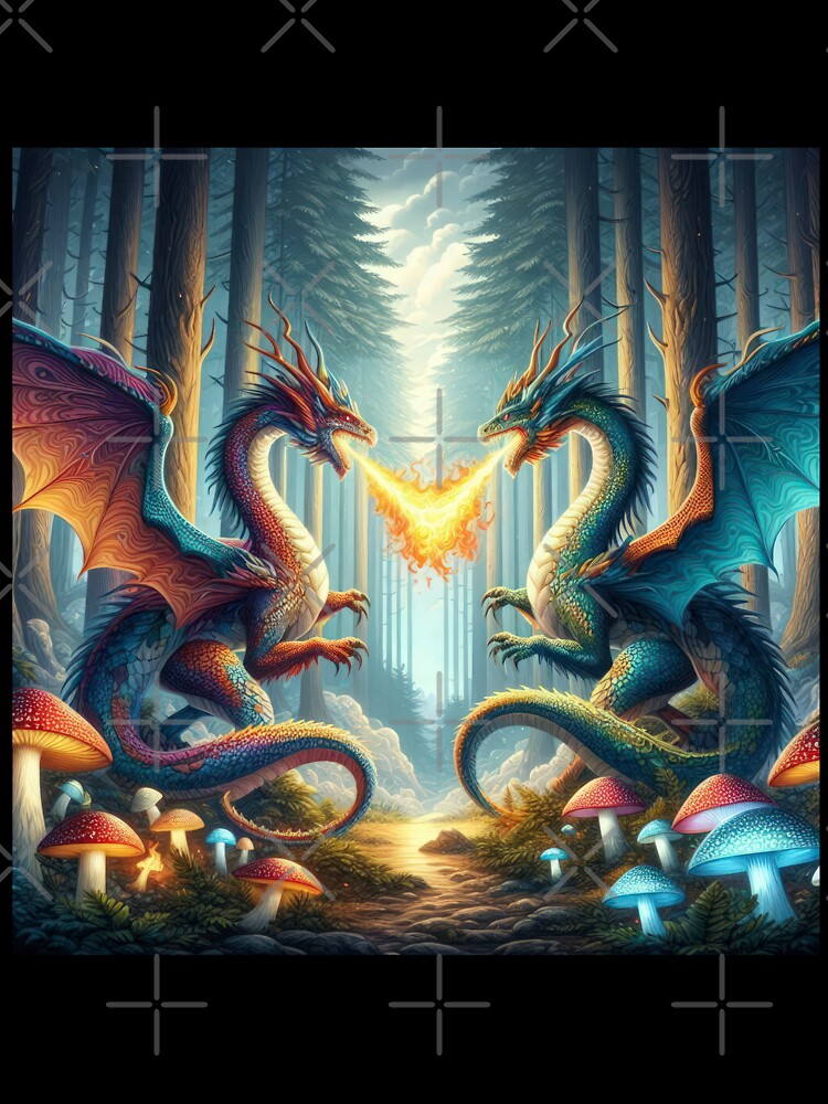 two dragons breathing fire in the forest by Expressions-Sel