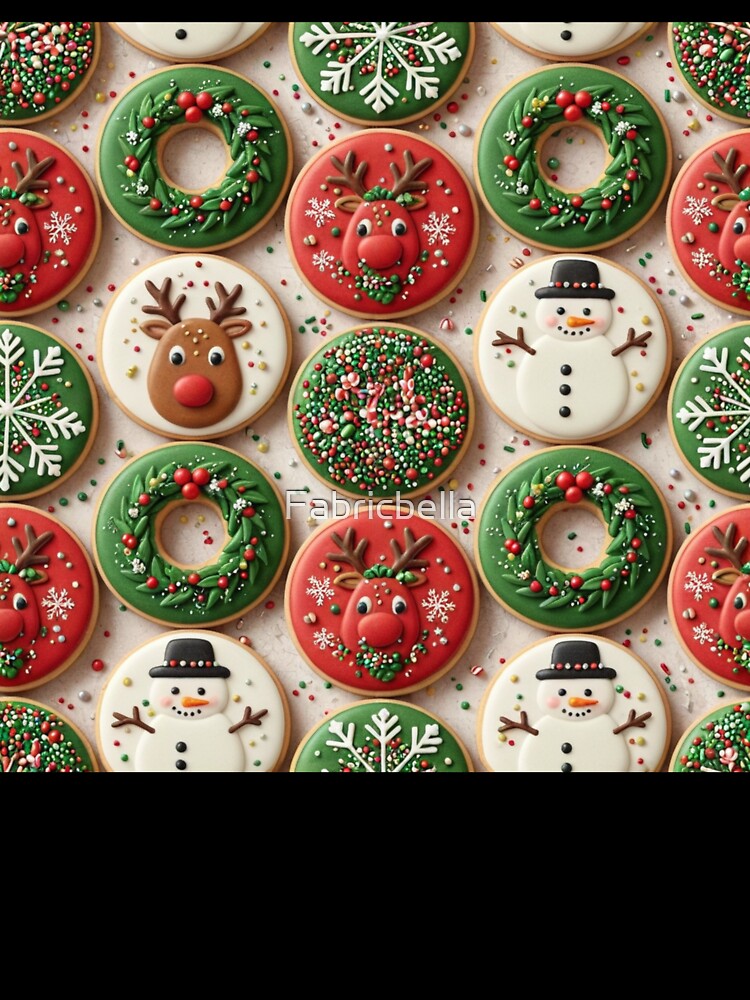 Decorated Christmas Cookie Pattern with Festive Icons by Fabricbella