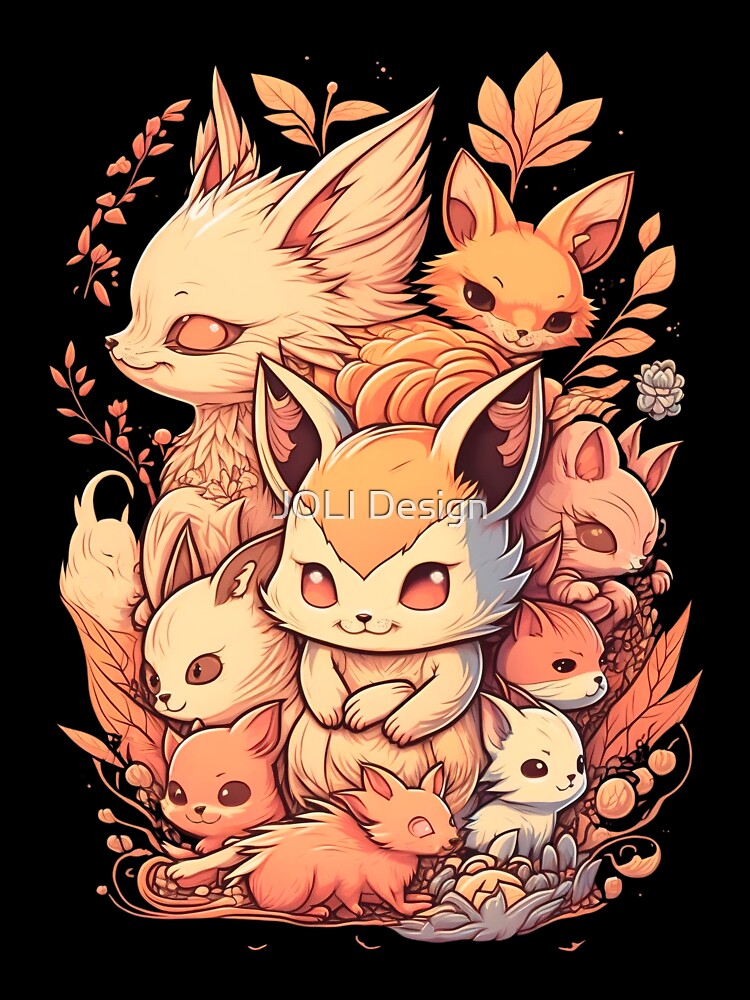 Nine-Tailed Kitsune and her Spirit Companions by JOLI Design