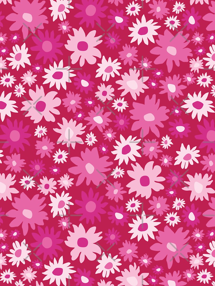 RETRO GROOVY AND FUN FLOWERS DARK PINK by blomastudios