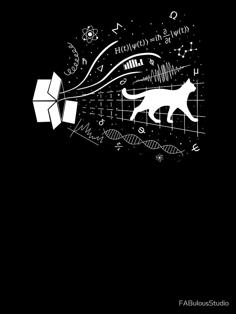 Schrödinger's cat, outside the box, quantum mechanics elements by FABulousStudio