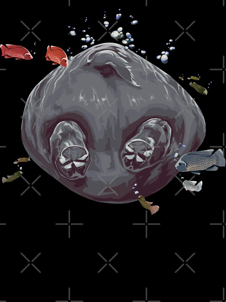 Hippo butt with fish, large print white edition by bye-then