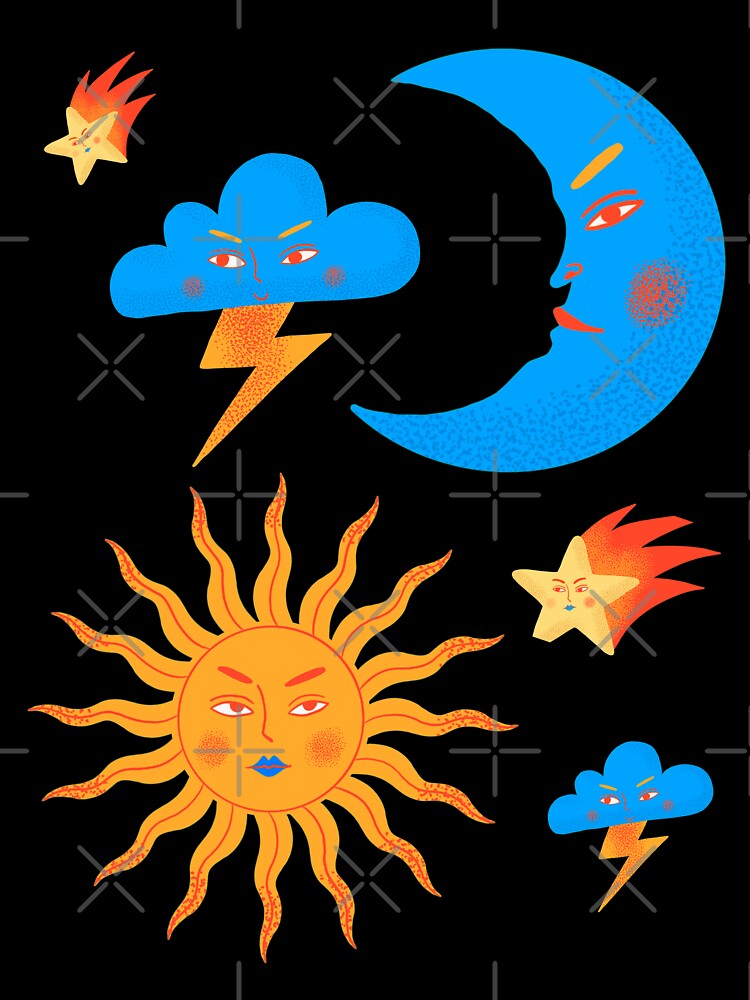 sun and moon celestial contemporary art by cutecrazytshirt