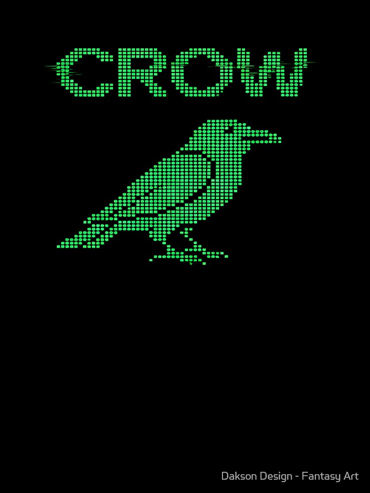 Digital Pixel Crow - Retro Green Terminal Glitch by Dakson Design - Fantasy Art