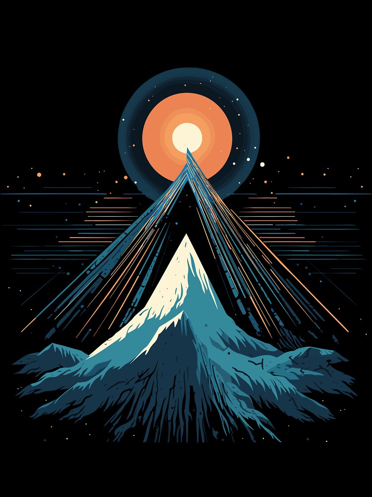 Minimalist Mountain Peak Sunburst Starry Sky Space Art by NaturesRepose