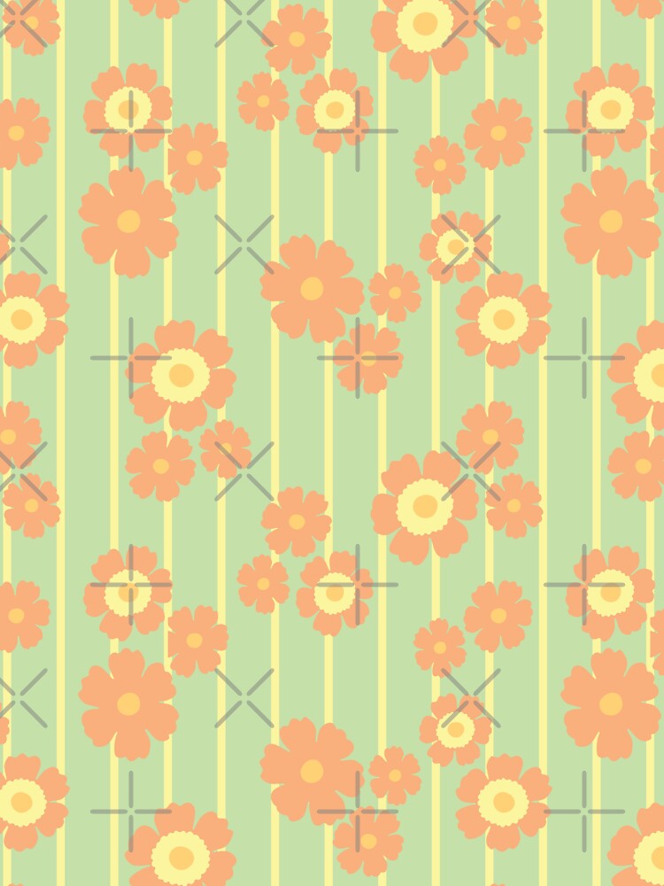 RETRO FLOWER STRIPES ORANGE AND GREEN by blomastudios