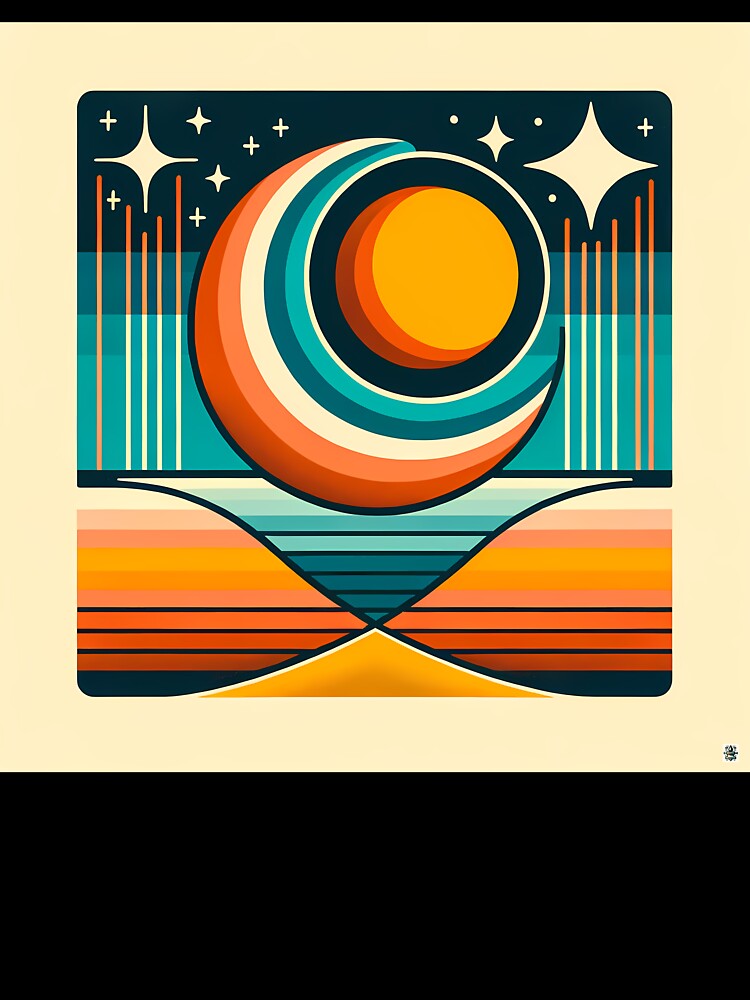 Geometric Sun Moon Over Striped Horizon by InkSmithery