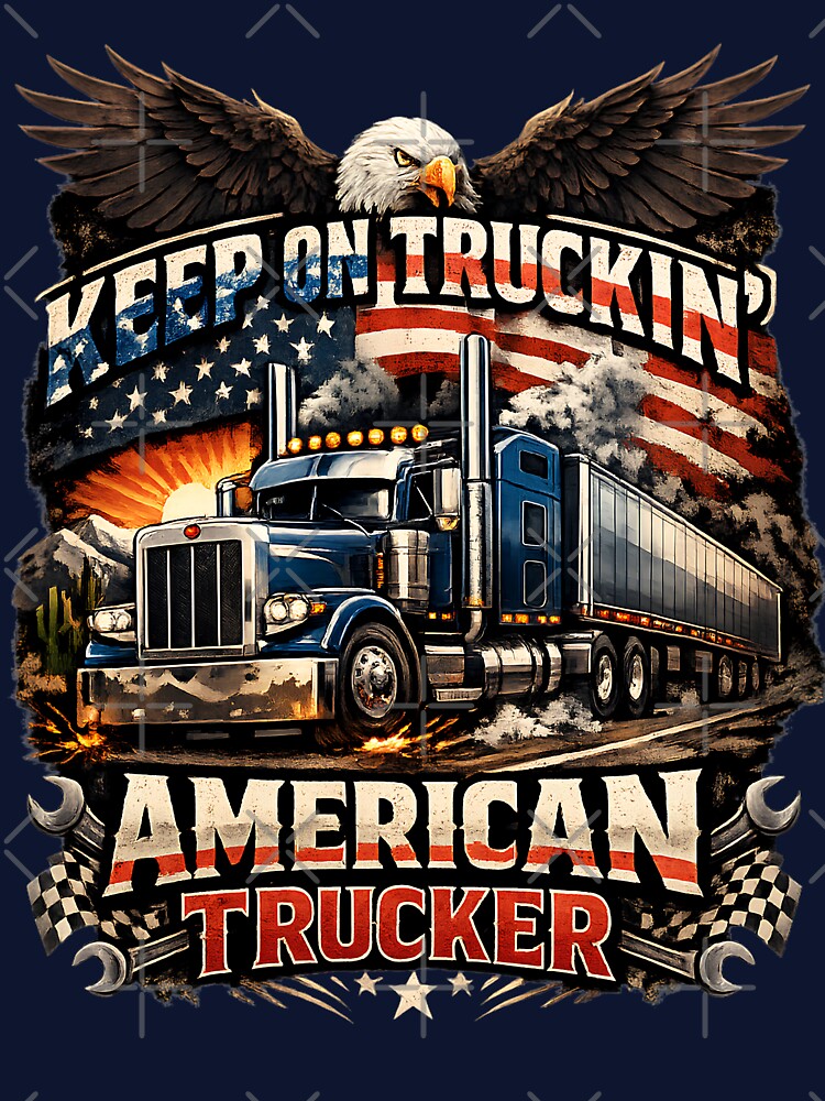 Keep On Truckin American Trucker Eagle Semi Truck Patriotic Vintage Graphic by ArcadiaSilence
