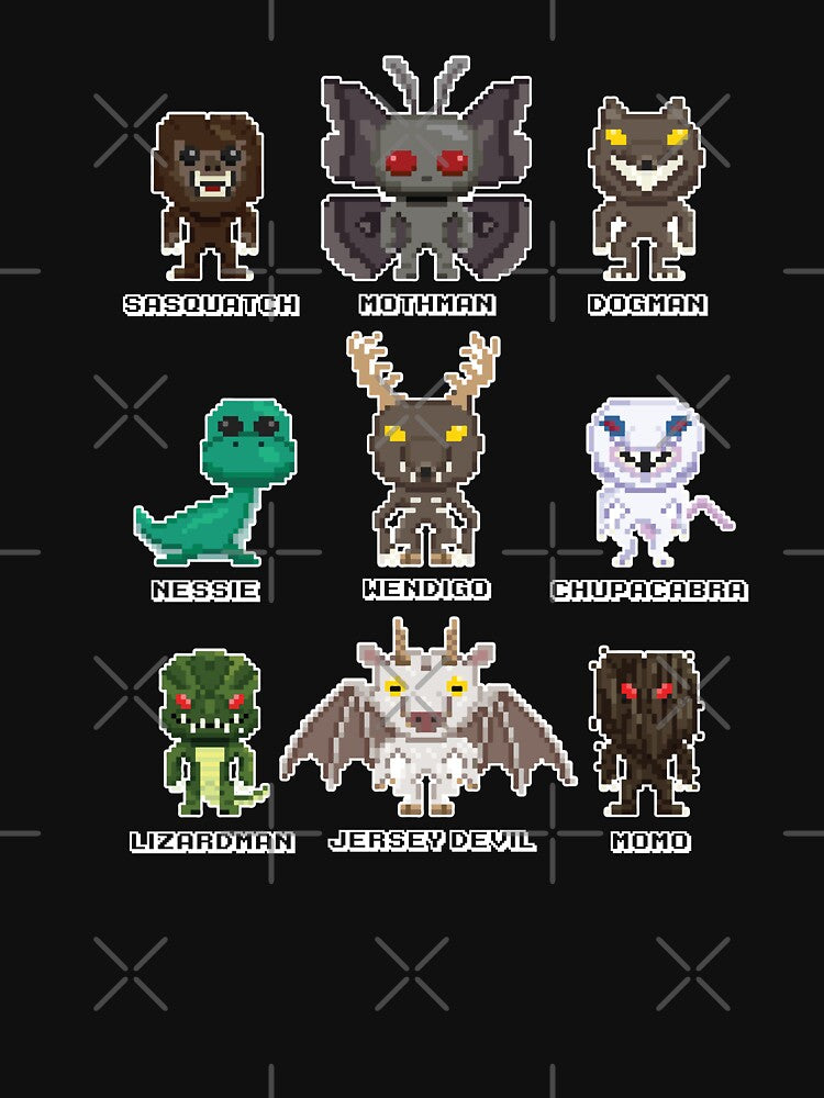 8-Bit Cryptid Monsters - Cute Sasquatch, Mothman, Dogman, Nessie, Wendigo, Chupacabra, Lizardman, Jersey Devil, Momo by NatIntrovertSoc