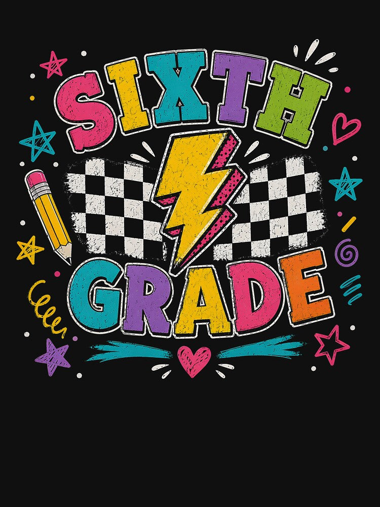 Sixth Grade Lighting Bolt Pencil Retro 6th Grade Teacher by OlakunleOloroz
