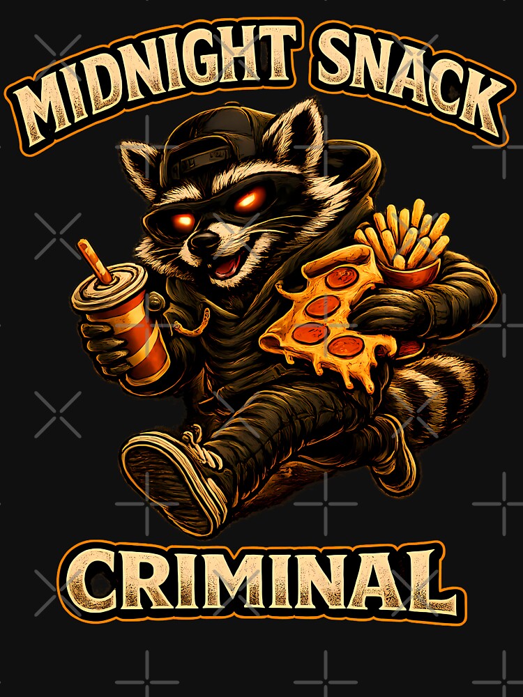 Midnight Snack Criminal Raccoon Vintage Fast Food Graphic T-Shirt by clockedoutwearshop
