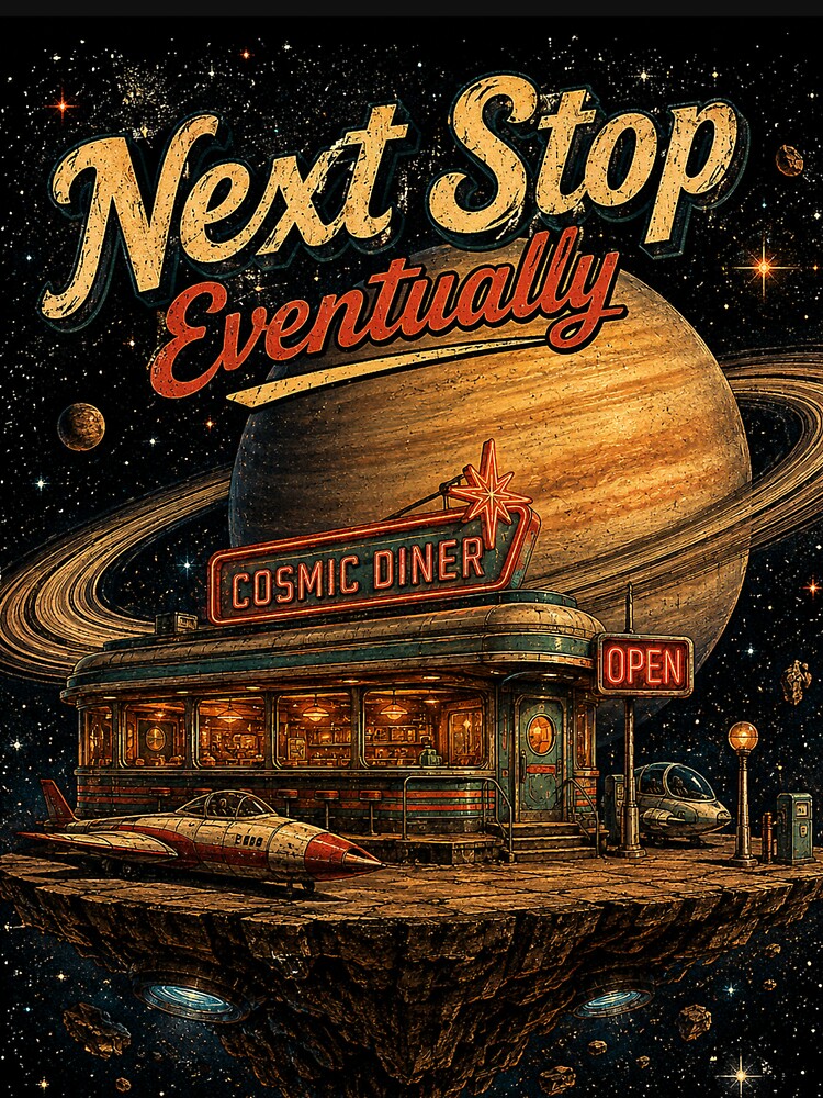 Next Stop Eventually – Retro Cosmic Diner Space Travel by NarpLTD