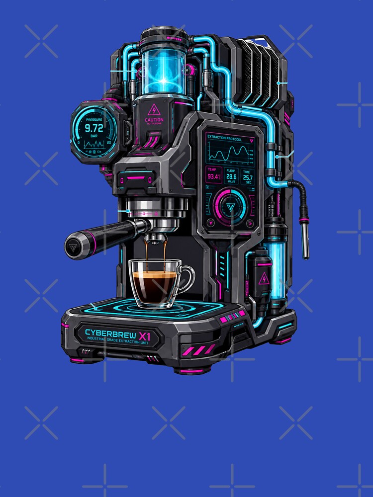 Cyberpunk Industrial Espresso Machine Technical Schematic by MarVan-Prints