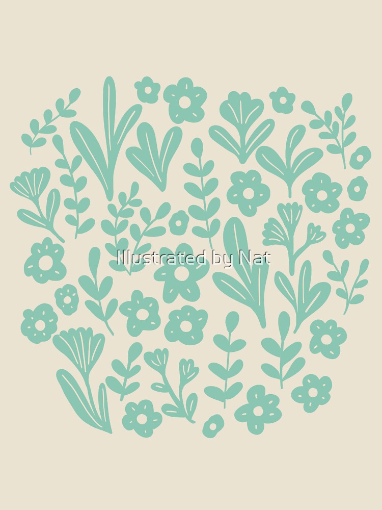 Folk ditsy flower pattern in teal and white by Illustrated by Nat