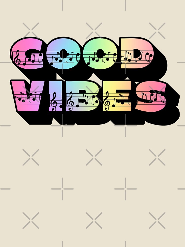 Gradient Rainbow Spectrum 3D Extruded Musical Notes Display Sans Serif Fonts Typography Good Vibes Quotes by Cawaiico