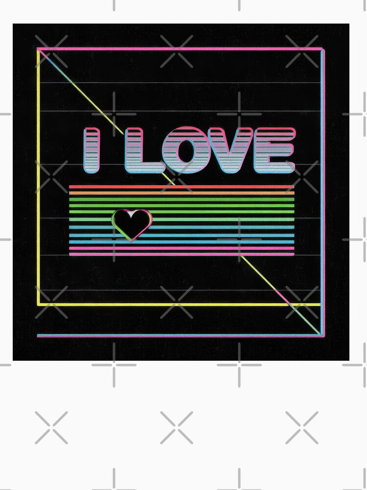 Retro Neon I LOVE Text with Heart and Colorful Lines by CreativeLarysa