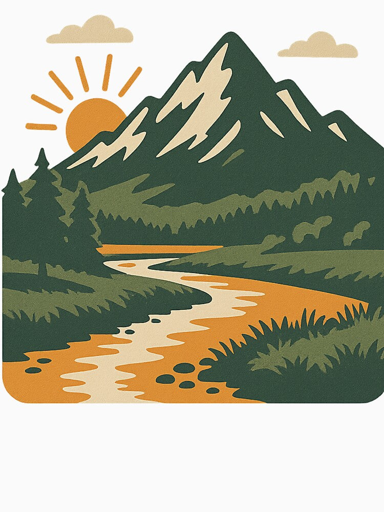 Peaceful Mountain Sunset – Nature Landscape Illustration by Vitanity