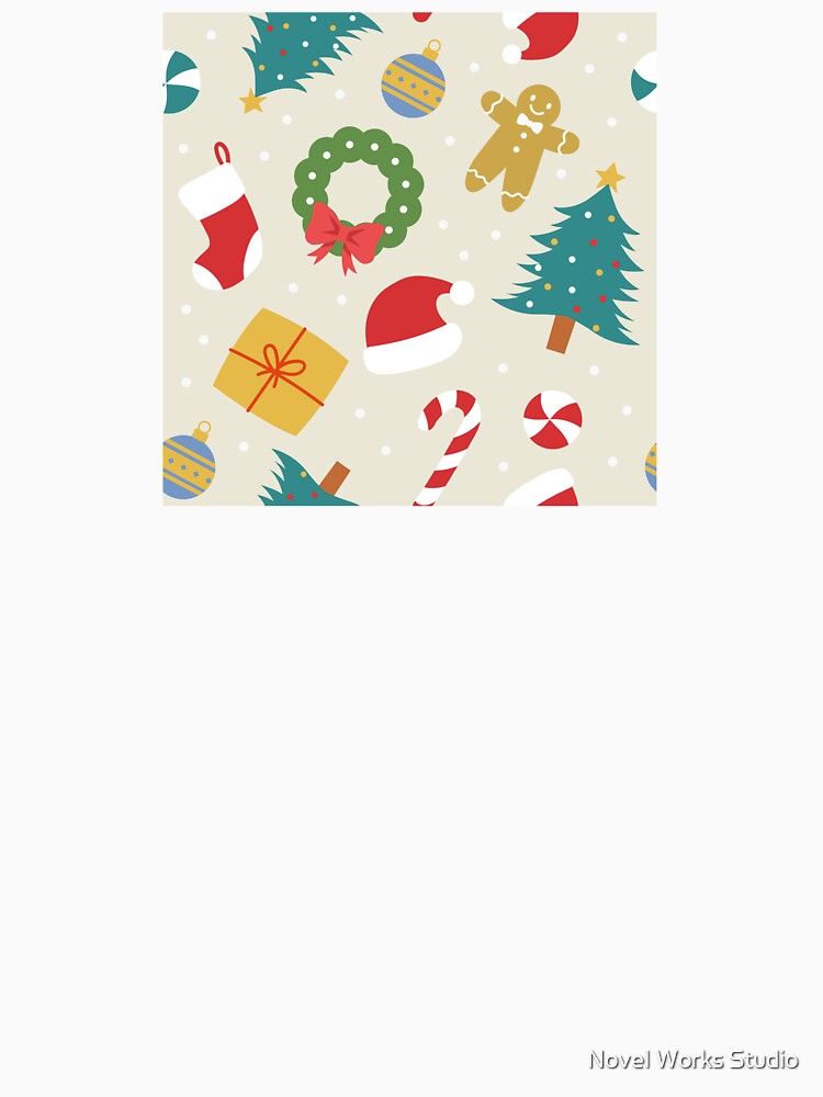 Cute Christmas Pattern – Gingerbread, Candy Canes, and Santa Hats-Off White Version by Novel Works Studio