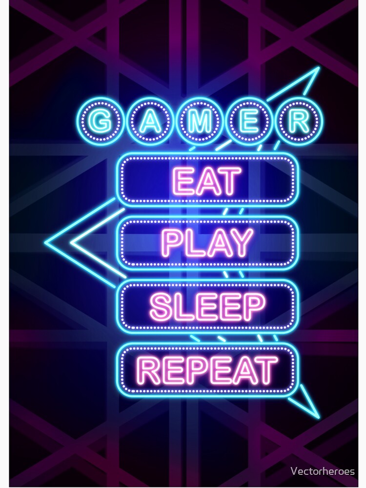 Gamer Activities Neon Art Typography by Vectorheroes
